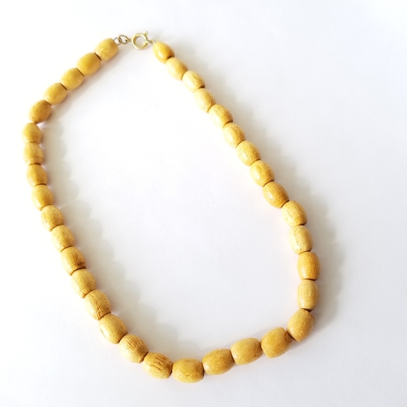 Vintage wood beads necklace pale blonde tan choker boho hippie - Picture 7 of 7